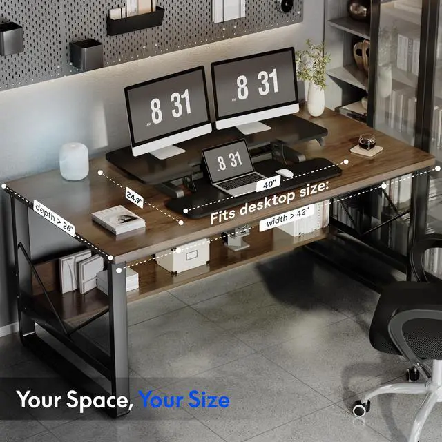 Alt view image 4 of 7 - Standing Desk Converter 40" Large Desk Riser, Spacious Desktop Riser Sit Stand Computer Workstation with Wide Keyboard Tray, Ergonomic Height Adjustable Stand Up Desk Converter, Black