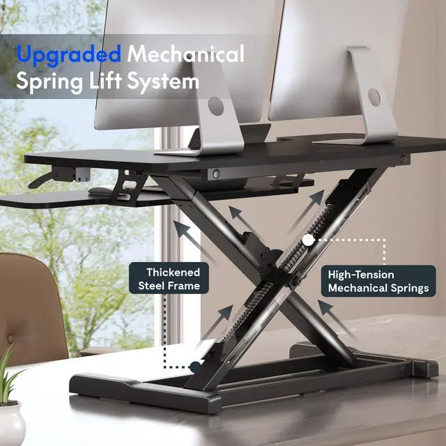 Alt view image 6 of 7 - Standing Desk Converter 40" Large Desk Riser, Spacious Desktop Riser Sit Stand Computer Workstation with Wide Keyboard Tray, Ergonomic Height Adjustable Stand Up Desk Converter, Black