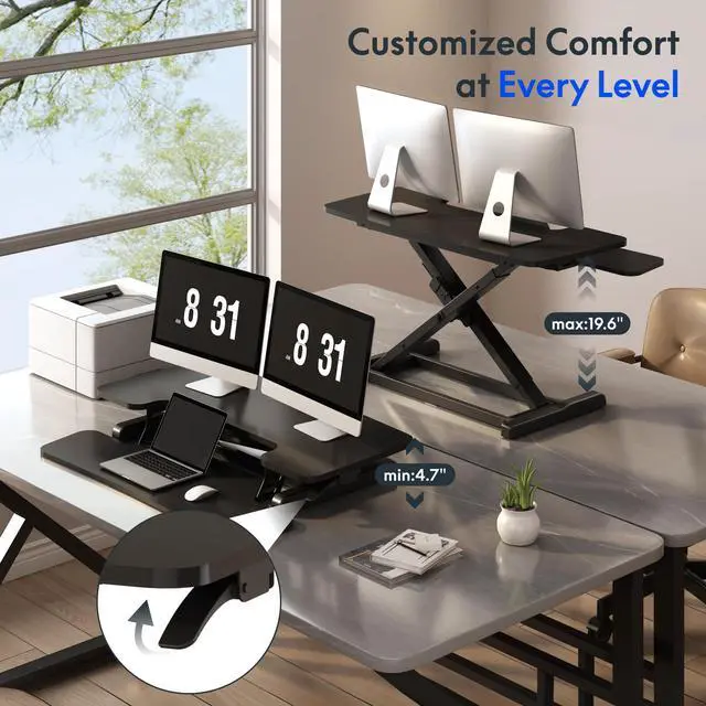 Alt view image 6 of 7 - Standing Desk Converter 36" Desk Riser, Height Adjustable Desktop Riser Sit Stand Computer Workstation, Spacious Stand Up Desk Converter for Laptop Keyboard and Monitor Setup, Black