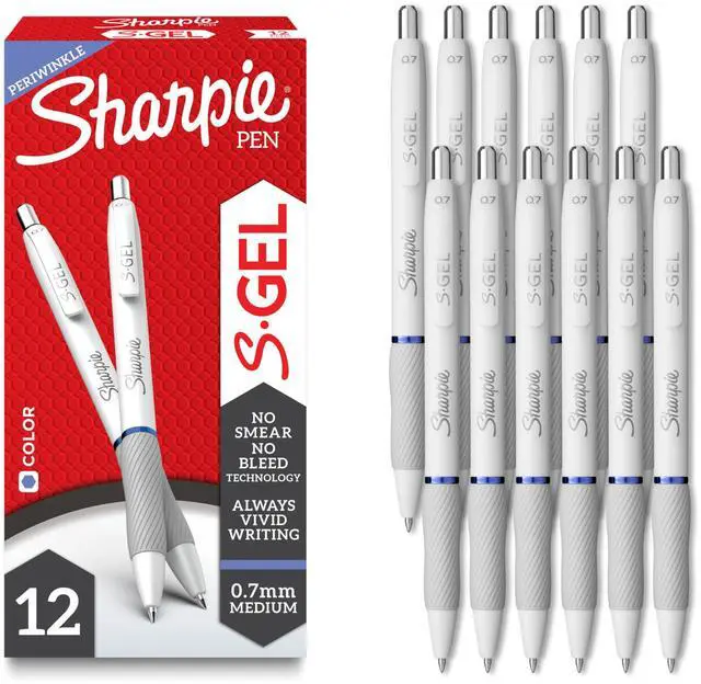 Main image of S-Gel Pens, Pearl White Body, Medium (0.7mm) Point, Periwinkle Ink, 12 Count