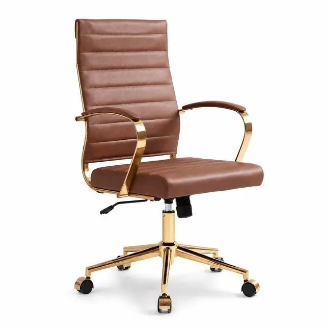 Main image of Gold Office Desk Chair, Ergonomic Leather Modern Conference Room Chairs, Executive Ribbed Height Adjustable Swivel Rolling Golden Chair for Home Office