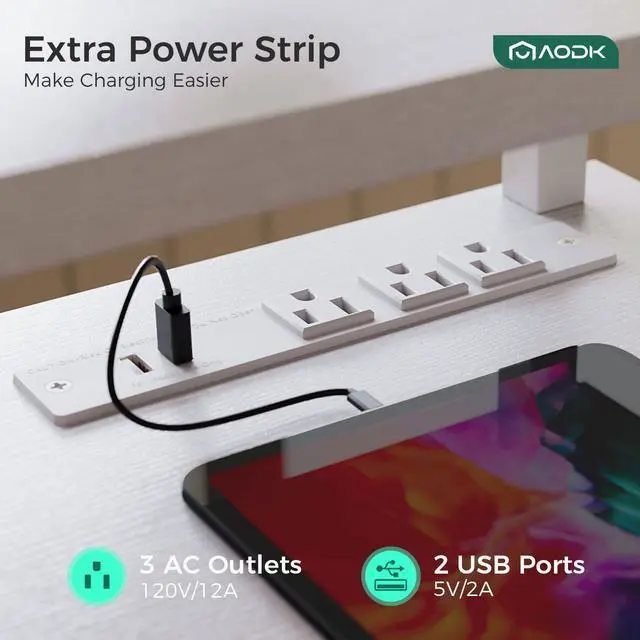 Alt view image 6 of 7 - 55 Inch Electric Standing Desk with Drawers & Keyboard Tray, White | Power Outlet, LED Lights, Monitor Stand, Cable Management Tray, 3 Memory Heights, 29.9"-46.1" in Range