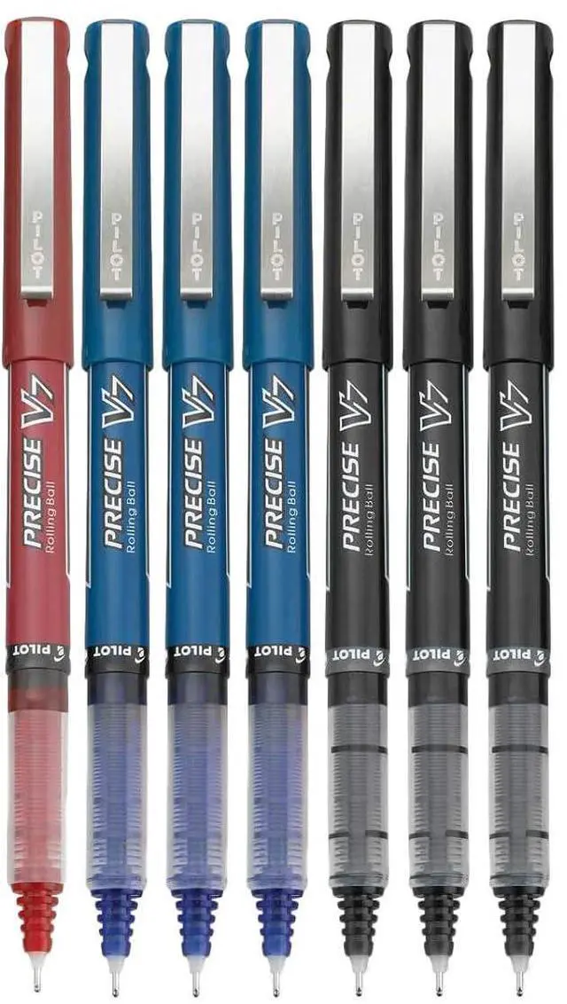 Main image of Precise V7 Rolling Ball Stick Pens, Fine Point 0.7mm Assorted Color Red Ink, Black and Blue 7 pack, Fine Point Stick Pen for Precise Writing