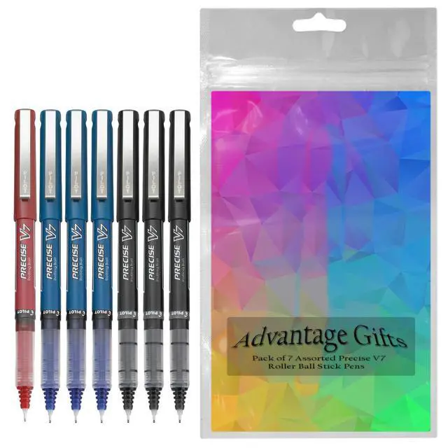 Alt view image 2 of 7 - Precise V7 Rolling Ball Stick Pens, Fine Point 0.7mm Assorted Color Red Ink, Black and Blue 7 pack, Fine Point Stick Pen for Precise Writing