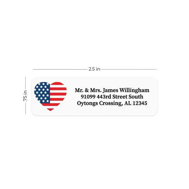 Alt view image 5 of 6 - American Flag Heart Rolled Address Labels/Roll of 500 Personalized Return Address Labels/Designer Return Address Stickers in Elegant Plastic Dispenser