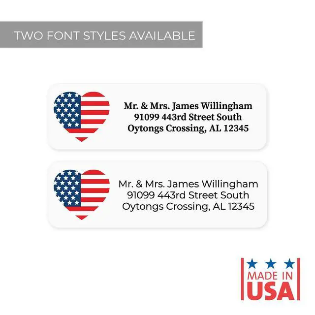Alt view image 6 of 6 - American Flag Heart Rolled Address Labels/Roll of 500 Personalized Return Address Labels/Designer Return Address Stickers in Elegant Plastic Dispenser