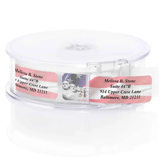 Alt view image 2 of 4 - American Liberty Assorted Designer Rolled Address Labels - 500 Labels per Roll - 2 1/2 Inches Long x 3/4 Inch High - Elegant Plastic Dispenser Included