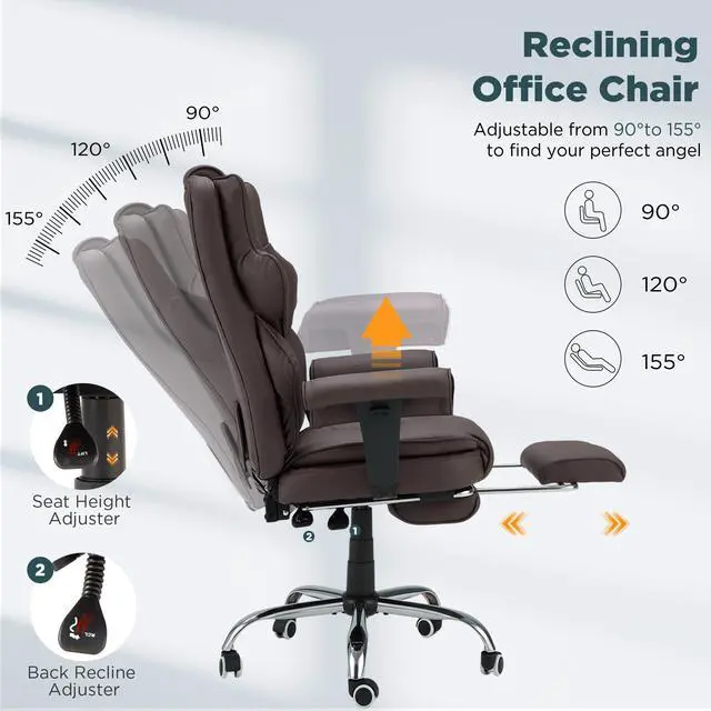 Alt view image 4 of 7 - Brown Ergonomic Office Chair | 6-Point Vibration Massage & Heat, Reclining Executive Chair, Adjustable Footrest and Armrests, PU Leather Big and Tall