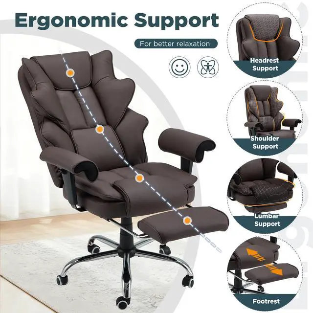 Alt view image 7 of 7 - Brown Ergonomic Office Chair | 6-Point Vibration Massage & Heat, Reclining Executive Chair, Adjustable Footrest and Armrests, PU Leather Big and Tall