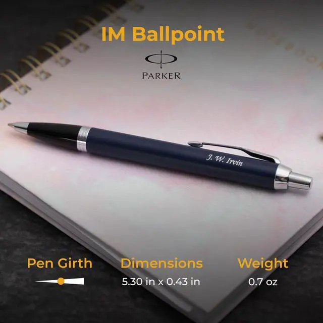 Alt view image 5 of 7 - Parker IM Personalized Ballpoint Pen in Matte Blue with Chrome Trim | Engraved Pen for Graduation, Career Advancement, Birthdays, New Job, Parker Gift Box Included