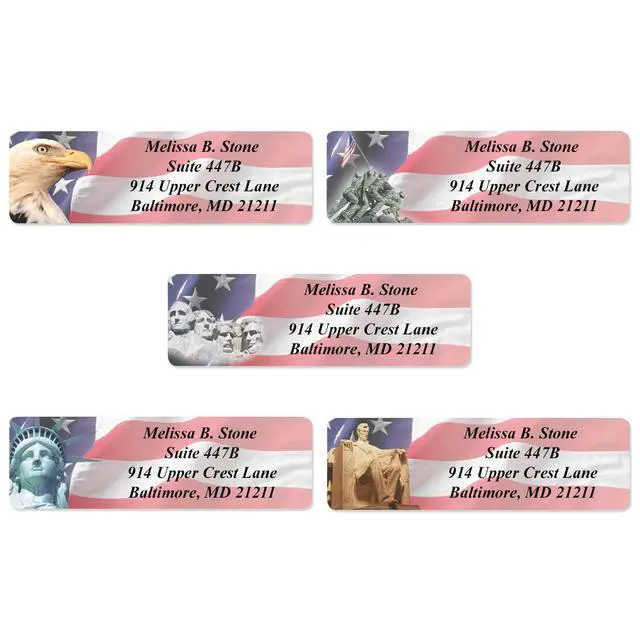 Alt view image 4 of 4 - American Liberty Assorted Designer Rolled Address Labels - 500 Labels per Roll - 2 1/2 Inches Long x 3/4 Inch High - Elegant Plastic Dispenser Included