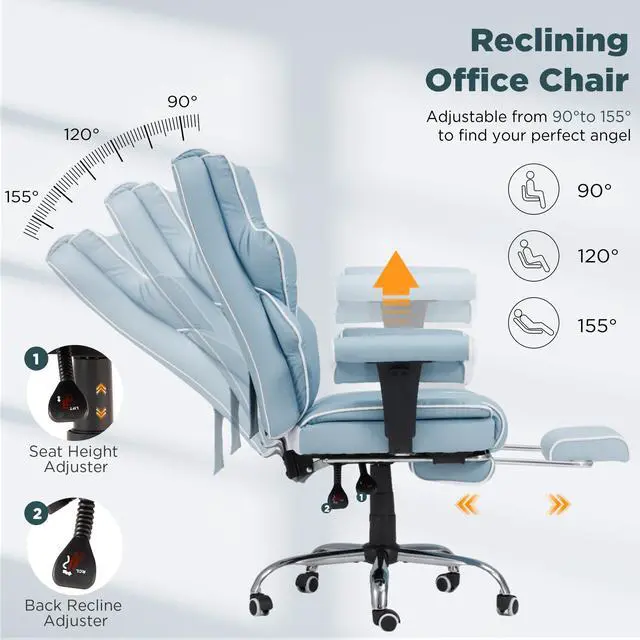 Alt view image 4 of 7 - 6-Point Massage Heated Executive Office Chair with Footrest,Airy Blue | Big&Tall PU Leather,adjustable armrests,high back & silent caster,practical desk chair for office,gaming and study scenarios