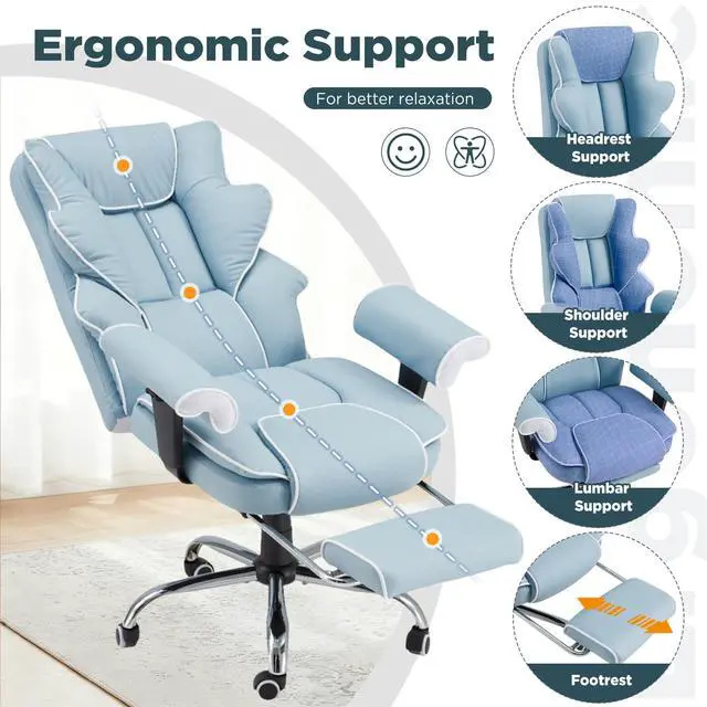Alt view image 7 of 7 - 6-Point Massage Heated Executive Office Chair with Footrest,Airy Blue | Big&Tall PU Leather,adjustable armrests,high back & silent caster,practical desk chair for office,gaming and study scenarios