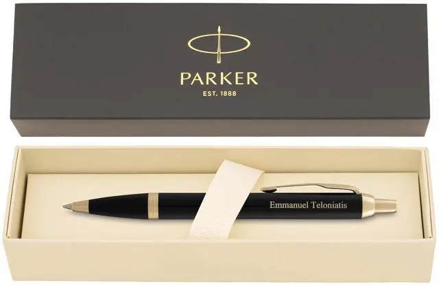 Main image of Parker IM Personalized Ballpoint Pen in Black Lacquer with Gold Trim | Engraved Pen for Birthdays, New Job Celebrations, Graduation