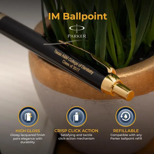 Alt view image 4 of 6 - Parker IM Personalized Ballpoint Pen in Black Lacquer with Gold Trim | Engraved Pen for Birthdays, New Job Celebrations, Graduation
