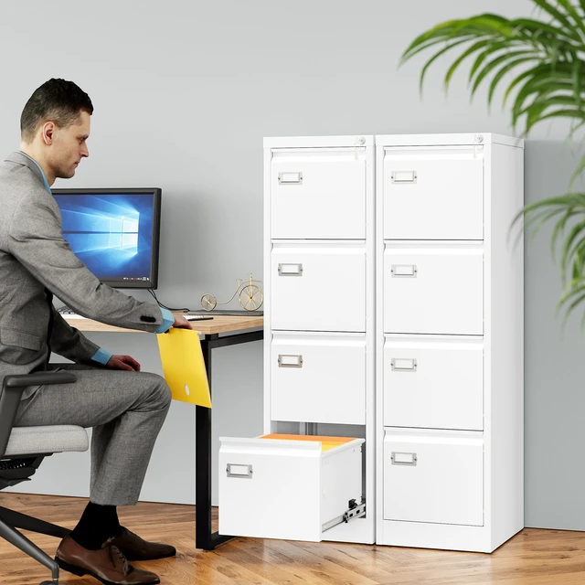 Alt view image 2 of 7 - 4 Drawer File Cabinet with Lock and Tag,White Vertical File Cabinet,Narrow Locking Filing Cabinets with Drawers,Metal Filing Storage for Home Office Fit A4 Legal/Letter Size