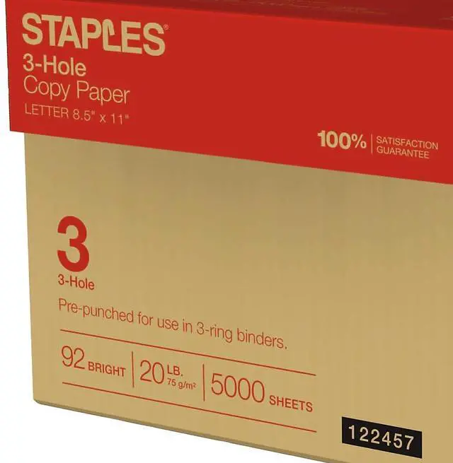 Alt view image 3 of 5 - Copy Paper, 8.5x11 Inch, 3-Hole Punched, For Office & School | Pre-punched white paper ready for standard 3-ring binders. Sold by the case