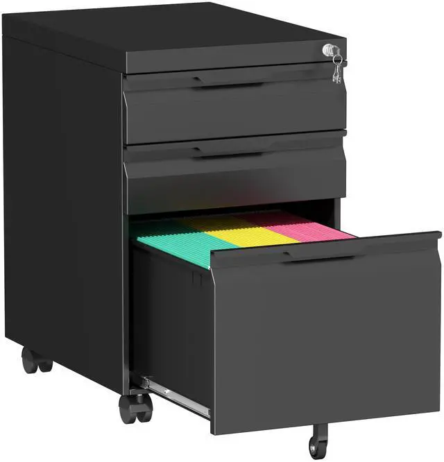 Main image of Mobile File Cabinet, 3 Drawers Filing Cabinet with Wheels | Lockable, Metal File Cabinet, Under Desk File Cabinet, Suitable for Letter/Legal/A4/ File Folder, Easy to Assemble