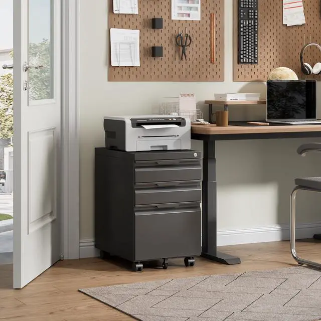 Alt view image 2 of 7 - Mobile File Cabinet, 3 Drawers Filing Cabinet with Wheels | Lockable, Metal File Cabinet, Under Desk File Cabinet, Suitable for Letter/Legal/A4/ File Folder, Easy to Assemble