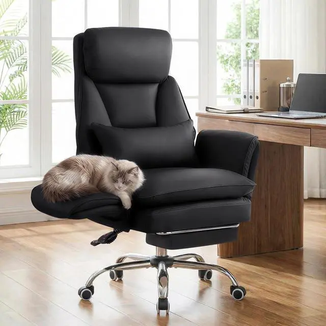 Main image of Big and Tall Office Chair, Ergonomic Computer Desk Chair with Footrest, Wide Seat Reclining Gaming Chair, Flip Armrests for Cross Legged Sitting, Heavy Duty Support up to 400LBS, PU, Black