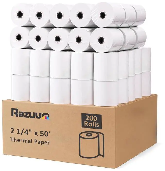 Main image of (200 Rolls) 2 1/4 x 50 Thermal Paper Rolls- Credit Card Receipt Paper - BPA-Free, Compatible with Clover Flex, Square Terminal and More
