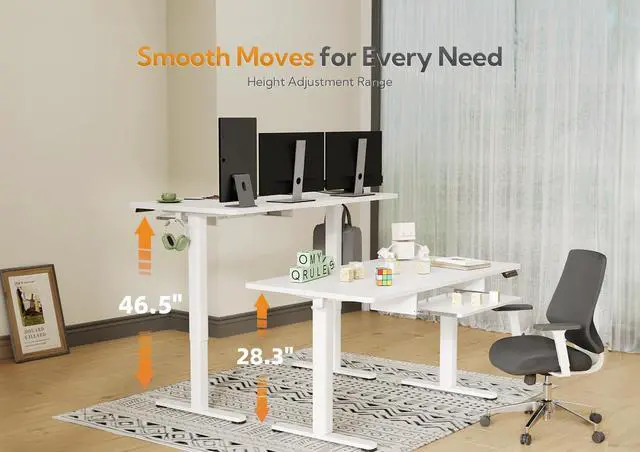 Alt view image 4 of 7 - Electric Standing Desk 48x24 with Keyboard Tray White | Splice board desktop, 28.3-46.5 inch height range, 176 lbs capacity, 3 memory presets, quiet motor
