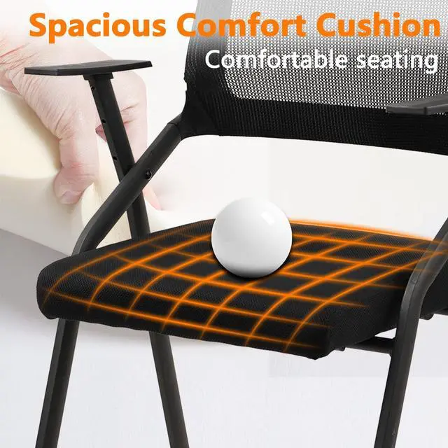 Alt view image 4 of 7 - Stackable Foldable Conference Room Chairs with Wheels, Portable Padded Office Desk Chair with Lumbar Support and Armrest for Training Room, Guest, Reception, Event, Black (1pk)
