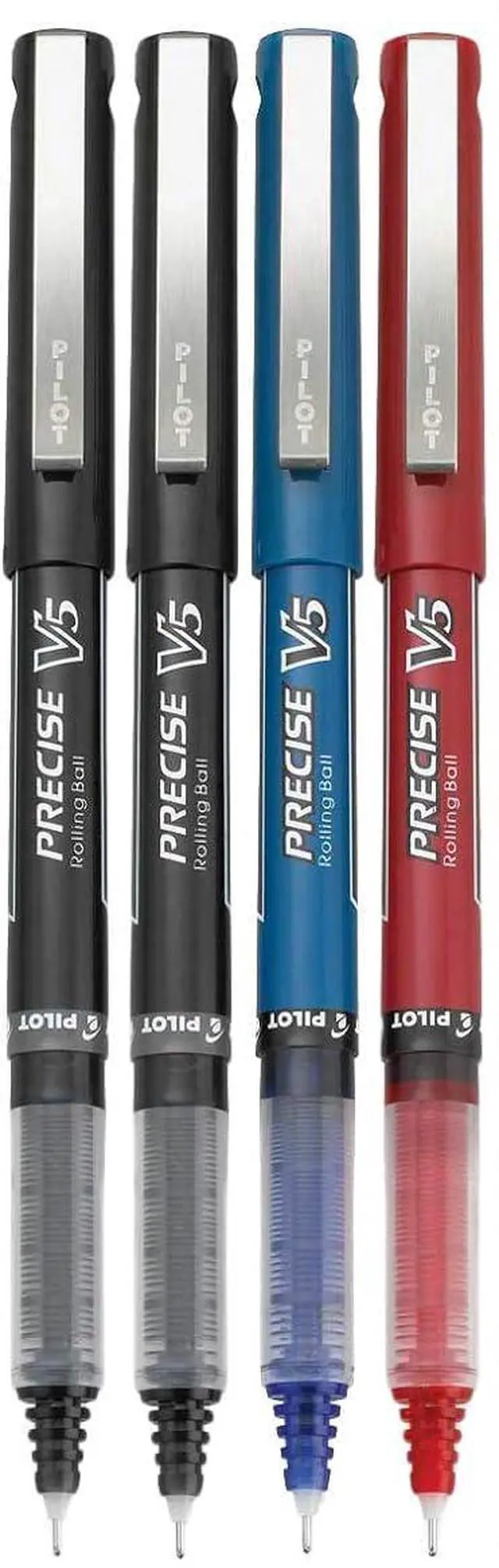 Main image of Precise V5 Stick Rolling Ball Pens, Extra Fine Point (.5mm), Assorted Colors Black/Blue/Red Ink, 4-pk;