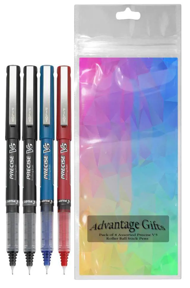 Alt view image 2 of 7 - Precise V5 Stick Rolling Ball Pens, Extra Fine Point (.5mm), Assorted Colors Black/Blue/Red Ink, 4-pk;