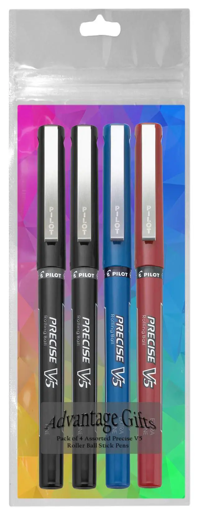Alt view image 3 of 7 - Precise V5 Stick Rolling Ball Pens, Extra Fine Point (.5mm), Assorted Colors Black/Blue/Red Ink, 4-pk;