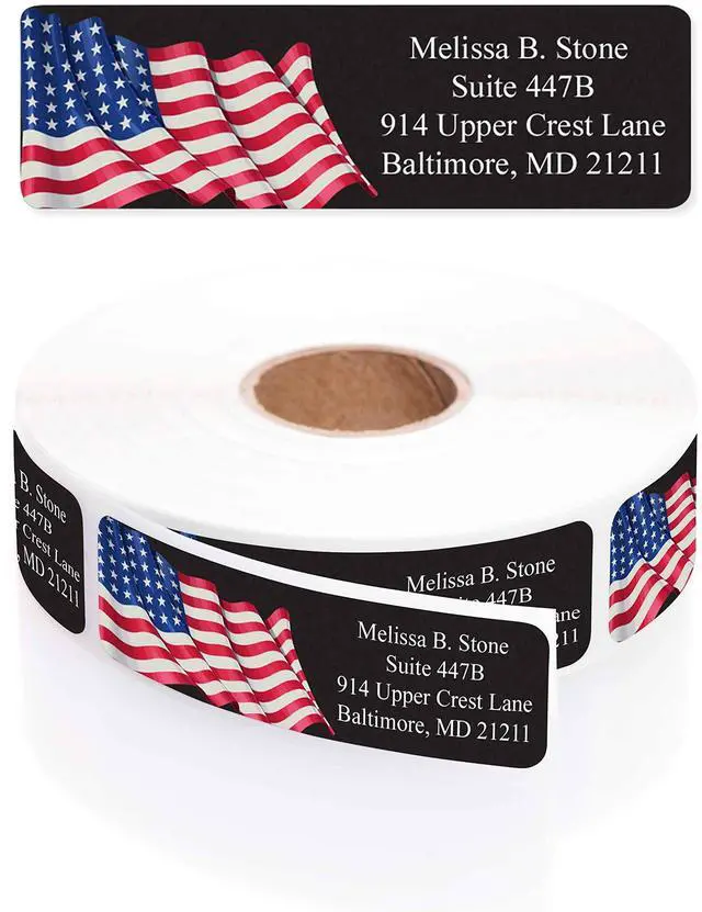 Main image of Metallic Prismatic American Flag Rolled Address Labels with Elegant Plastic Dispenser