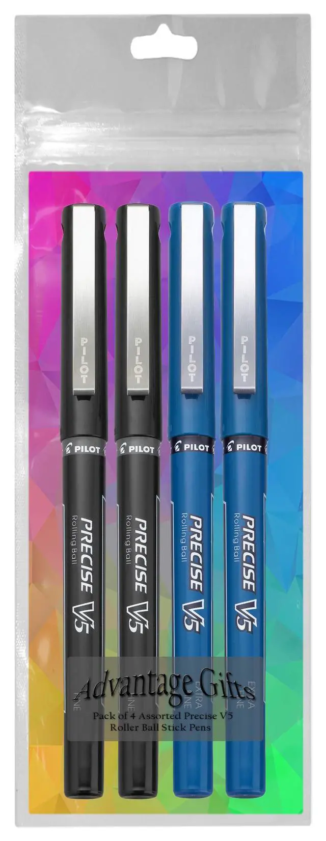 Alt view image 3 of 7 - Precise V5 Stick Rolling Ball Pens, Extra Fine Point (.5mm), Assorted Colors Black/Blue Ink, 4-pk;