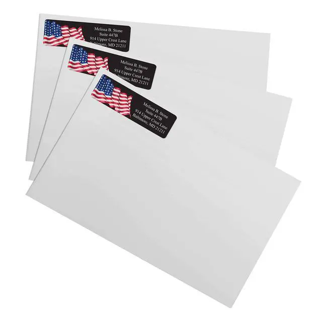 Alt view image 3 of 3 - Metallic Prismatic American Flag Rolled Address Labels with Elegant Plastic Dispenser