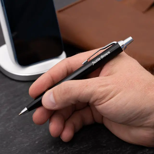 Alt view image 2 of 6 - Parker IM Personalized Ballpoint Pen in Black Lacquer with Chrome Trim | Engraved Pen for Graduation, Retirement, Executives, Career Advancement, Parker Gift Box Included