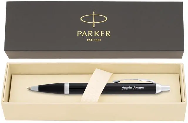 Main image of Parker IM Personalized Ballpoint Pen in Black Lacquer with Chrome Trim | Engraved Pen for Graduation, Retirement, Executives, Career Advancement, Parker Gift Box Included