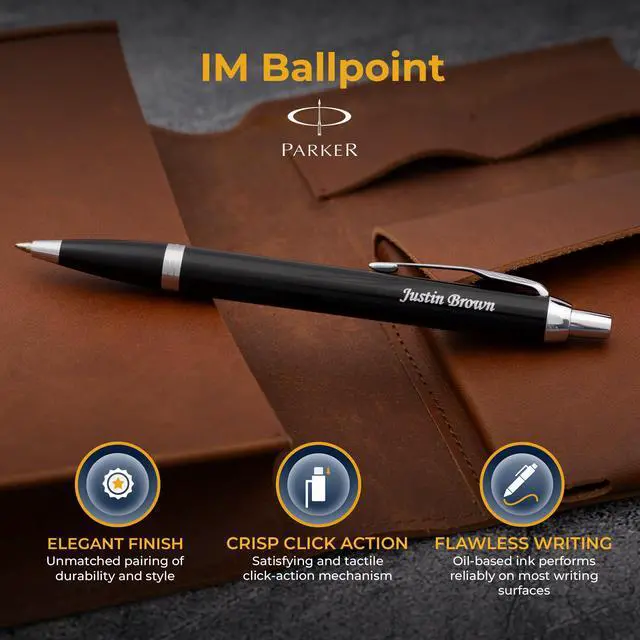 Alt view image 4 of 6 - Parker IM Personalized Ballpoint Pen in Black Lacquer with Chrome Trim | Engraved Pen for Graduation, Retirement, Executives, Career Advancement, Parker Gift Box Included