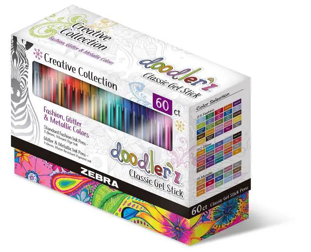 Alt view image 2 of 5 - doodler'z Gel Stick Pens, Assorted Ink, 1.0mm, 60-Bulk Pack | Glitter, Neon, Pastel and Metallic Vibrant Water-Based Gel Ink, Ideal for School Supplies, Journaling and Note-Taking (41960)