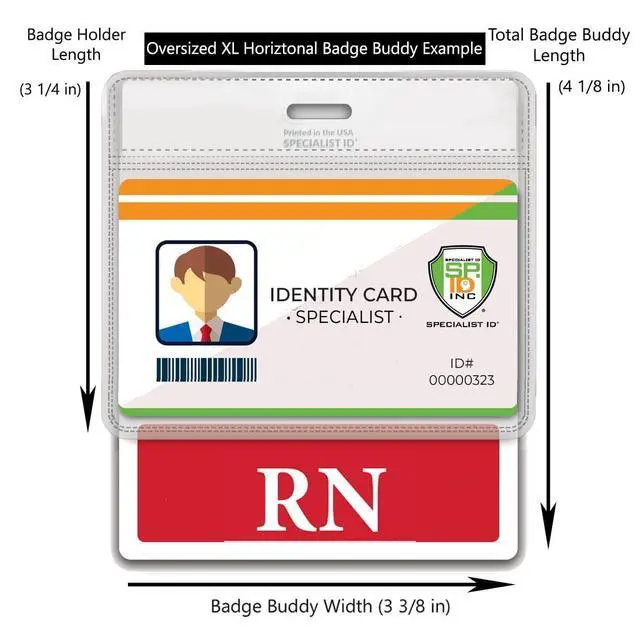Alt view image 2 of 7 - Bulk 20 Pack - Oversized RN Badge Buddy - Horizontal Extra Large Badge Buddies for Registered Nurses - 3 3/8 X 4 1/8 Role Identification Badge Backer Card - USA Printed by (Red)
