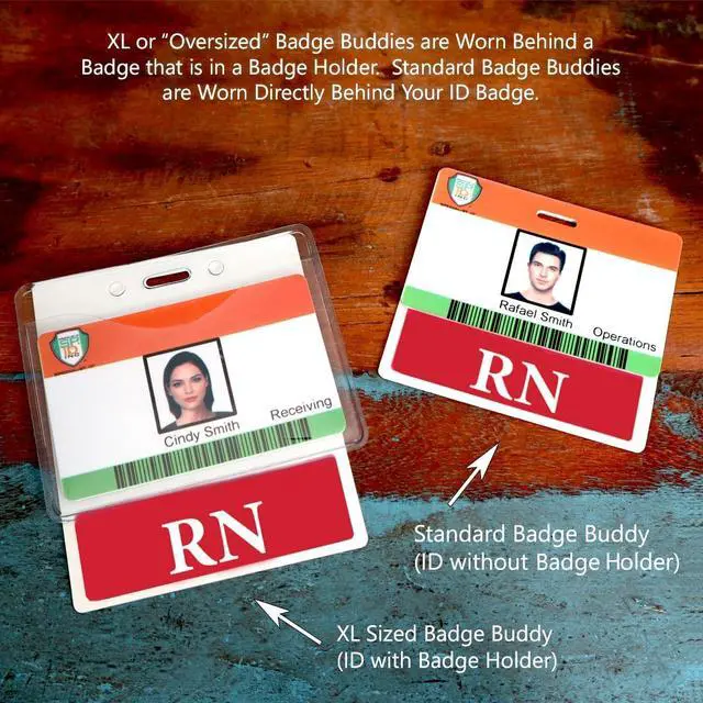 Alt view image 6 of 7 - Bulk 20 Pack - Oversized RN Badge Buddy - Horizontal Extra Large Badge Buddies for Registered Nurses - 3 3/8 X 4 1/8 Role Identification Badge Backer Card - USA Printed by (Red)