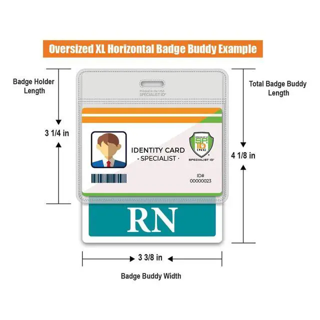Alt view image 2 of 7 - Bulk 20 Pack - Oversized RN Badge Buddy - Horizontal Extra Large Badge Buddies for Registered Nurses - 3 3/8 X 4 1/8 Role Identification Badge Backer Card - USA Printed by (Teal)