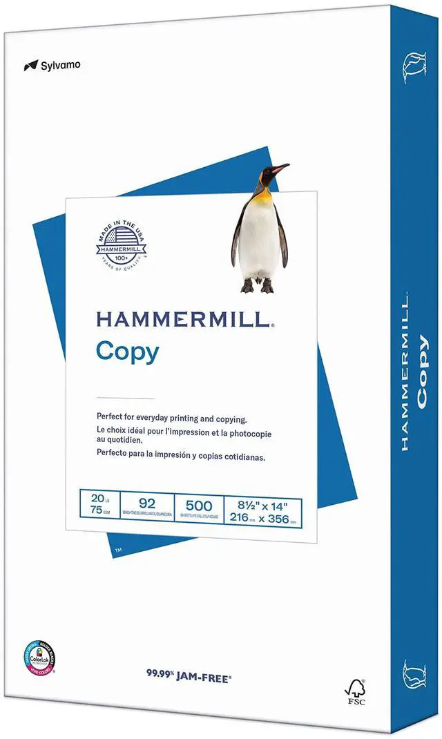 Main image of Printer Paper, 20 lb Copy Paper, 8.5 x 14-1 Ream (500 Sheets) - 92 Bright, Made in the USA