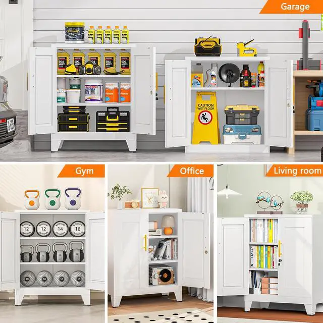 Alt view image 5 of 6 - Metal Storage Cabinet, 2-Door Short Locker Cabinets Adjustable Shelf | Magnetic door surface for notes, Freestanding small storage cabinet with doors and shelves, multi-use storage
