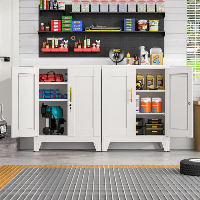 Alt view image 4 of 6 - Metal Storage Cabinet, 2-Door Short Locker Cabinets Adjustable Shelf | Magnetic door surface for notes, Freestanding small storage cabinet with doors and shelves, multi-use storage