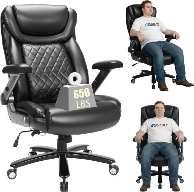 Main image of 650 lbs Big and Tall Office Chair with Pop-Out Lumbar Support | Ergonomic High Back, 3D Flip-Up Armrests, Wide Pocket Spring Seat, 120° Rocking, Home & Office