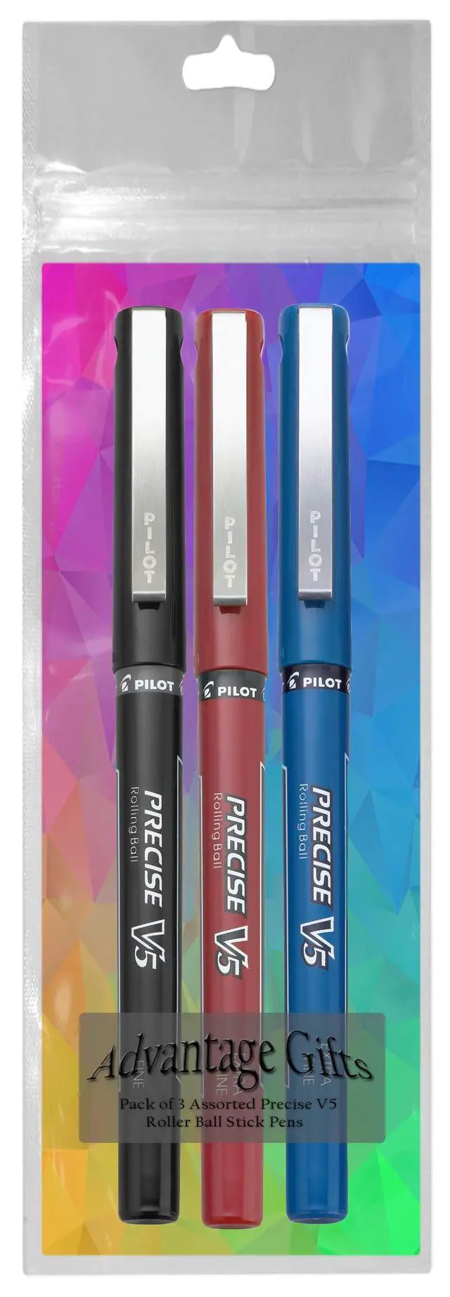 Alt view image 3 of 7 - Precise V5 Stick Rolling Ball Pens, Extra Fine Point (.5mm), Assorted Colors Black/Blue/Red Ink, 3-pk;