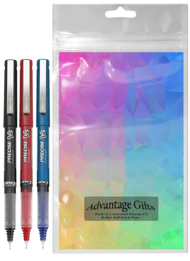 Alt view image 2 of 7 - Precise V5 Stick Rolling Ball Pens, Extra Fine Point (.5mm), Assorted Colors Black/Blue/Red Ink, 3-pk;