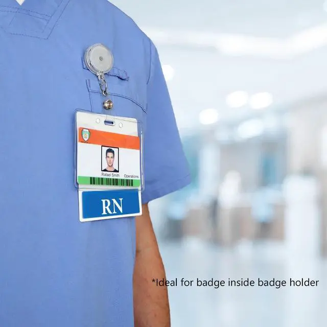 Alt view image 5 of 7 - Bulk 20 Pack - Oversized RN Badge Buddy - Horizontal Extra Large Badge Buddies for Registered Nurses - 3 3/8 X 4 1/8 Role Identification Badge Backer Card - USA Printed by (Blue)