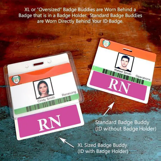 Alt view image 5 of 7 - Bulk 20 Pack - Oversized RN Badge Buddy - Horizontal Extra Large Badge Buddies for Registered Nurses - 3 3/8 X 4 1/8 Role Identification Badge Backer Card - USA Printed by (Hot Pink)