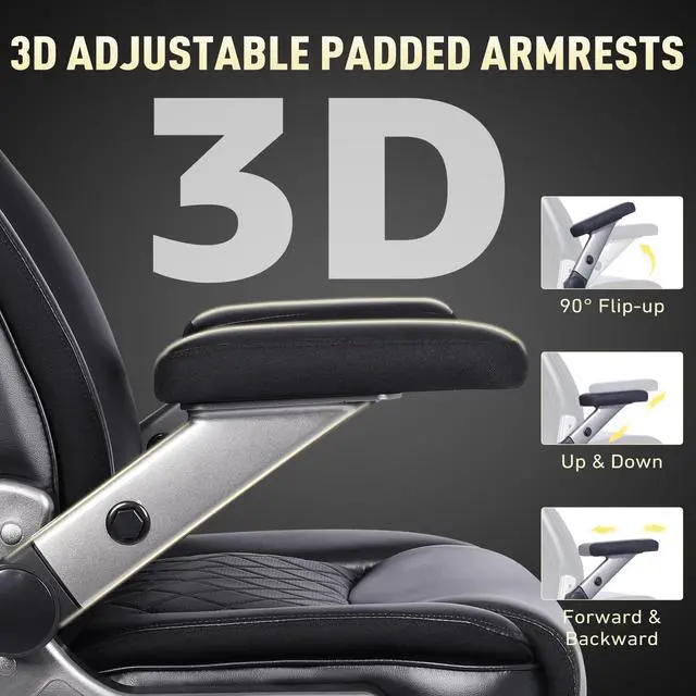 Alt view image 7 of 7 - 650 lbs Big and Tall Office Chair with Pop-Out Lumbar Support | Ergonomic High Back, 3D Flip-Up Armrests, Wide Pocket Spring Seat, 120° Rocking, Home & Office