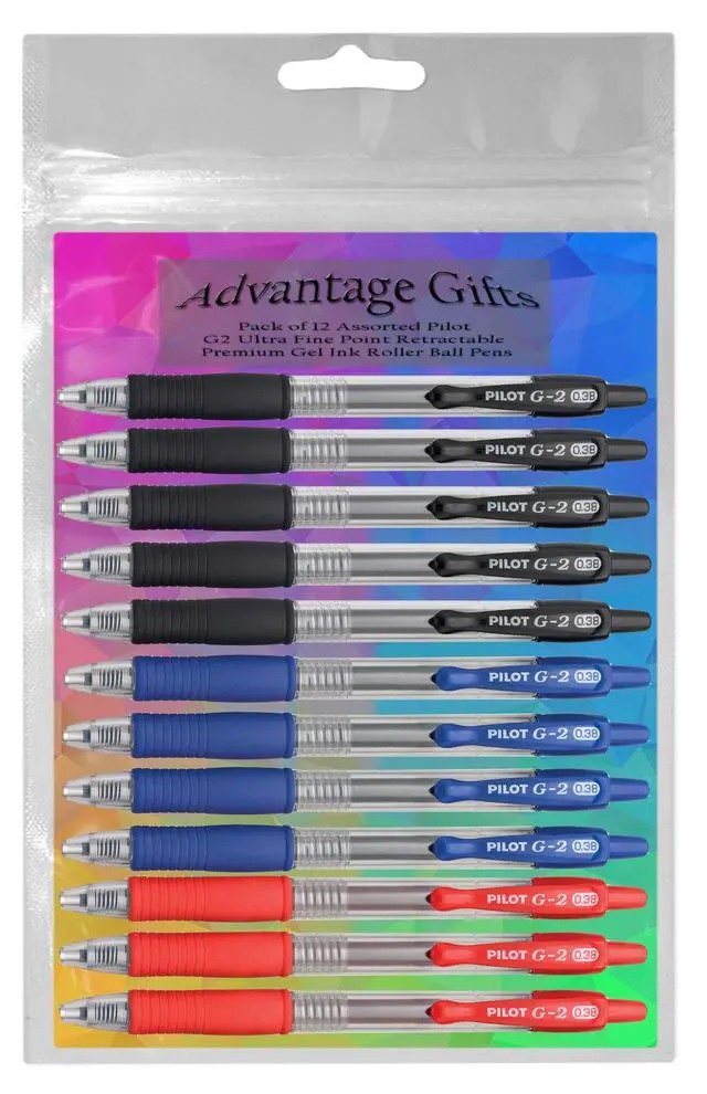 Alt view image 3 of 7 - G2 Retractable Premium Gel Ink Roller Ball Pens Ultra Fine Point (.38mm) Black/Blue/Red Ink 12 pack; Refillable & Premium Comfort Grip